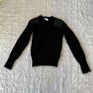 Rothco Black 100% Wool Ribbed Crew Neck Sweater with Elbow & Shoulder Patches |